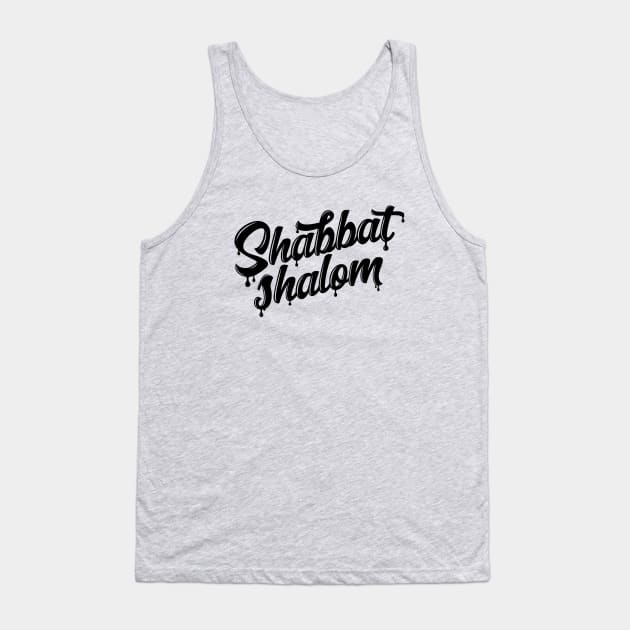 Shabbat Shalom Drip  - Black Ink Tank Top by erock